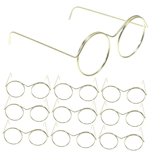 KITANDOVE 10st Puppenbrille Puppe Verkleiden Sich Brillen Kreis-Sonnenbrille Minibrille Für Puppen Runde Schwarze Sonnenbrille Zubehör Für Puppenkostüme Puppen-Cosplay-Brille Golden Stahl von KITANDOVE