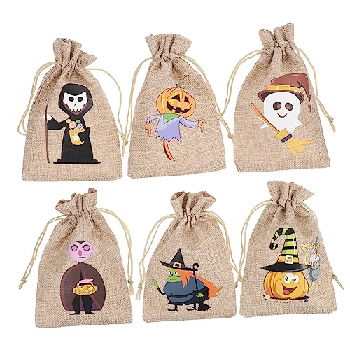 KITANDOVE 12 Stk Halloween-süßigkeitsbeutel Wiederverwendbarer Kordelzugbeutel Halloween-plätzchenbeutel Halloween-party-goodies-tasche Halloween-partyzubehör Halloween-jute Leinen- von KITANDOVE