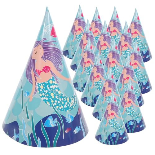 KITANDOVE 16pcs Mermaid Theme Druckhut Geburtstagspapierkappe Partyhut Geburtstagsfeierzubehör von KITANDOVE