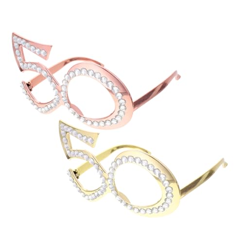 KITANDOVE 2st Geburtstagsbrille Partyzubehör Zum 50-jährigen Jubiläum Happy Birthday-brille Für Erwachsene Neuheitsbrille Mit Glitzerrahmen Feier Party Brille Strasssteine 50. Plastik von KITANDOVE