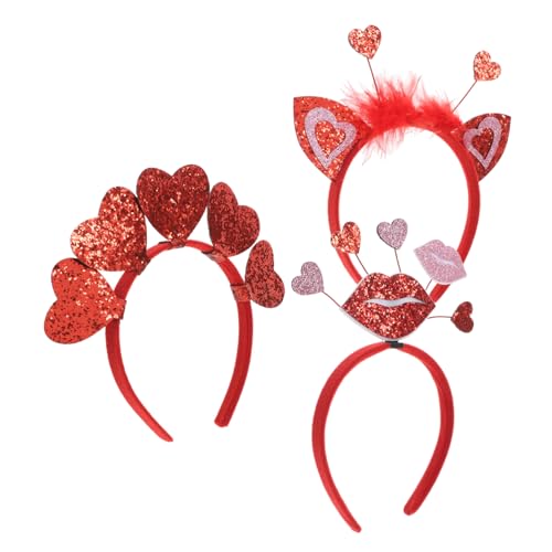 KITANDOVE Valentinstag Haarreifen Glitzer Haarreifen Mit Herzen Für Frauen Romantische Partydekorationen Haaraccessoires Für Damen Rotes Herz Lippenherz Und Federohren von KITANDOVE