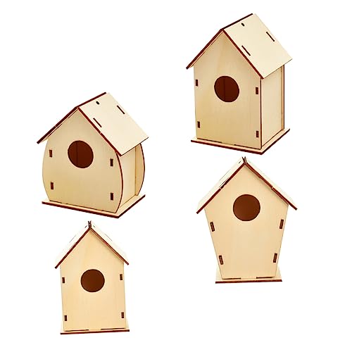 KITANDOVE 4 Stück Bemaltes Holzhaus Selber Machen DIY Malspielzeug Weihnachtsschmuck Miniatur-weihnachtsverzierung Weihnachtsbaum-blockhütte Weihnachts-vogelhaus Mini DIY Modellhaus Hölzern von KITANDOVE