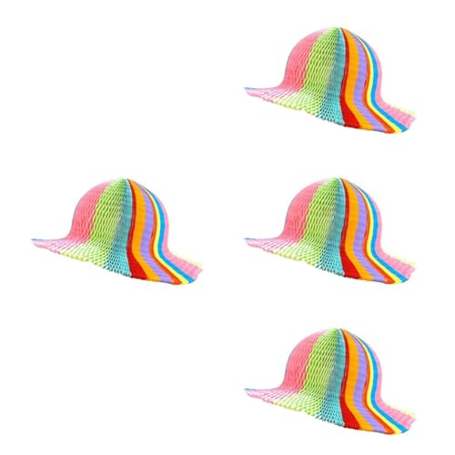 KITANDOVE 4 Stück faltbarer Papierhut klebefolie doppelseitig party decoration party dekoration Hut aus Papiervase Vase Hut Regenbogen-Vase-Hut faltbare Papierkappe von KITANDOVE