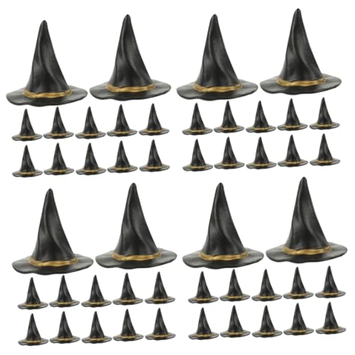 KITANDOVE 48 Stk Mini-Hexenhut Hexenhut-Ornamente Schwarzer Partyhut, Puppenhausdekoration Puppenhaus-Dekoration DIY-Dekoration Hexenhut Miniatur winziges Hexenhut-Ornament Plastik Black von KITANDOVE