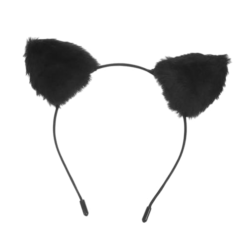 KITANDOVE Stirnband Mit Katzenohren Braune Ohren Pelziger Kopf Ohren Und Einer Schwarzen Katze Katzenohren Stirnband Schwarz Schwarze Katze Pelzstirnbänder Für Frauen Black Plüsch von KITANDOVE