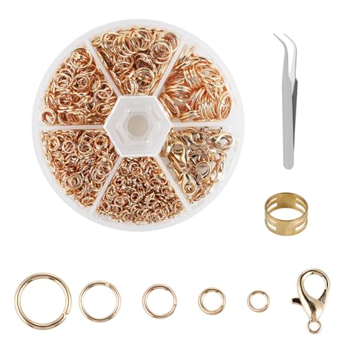 Ringe-zum-basteln - Ringe-gold - Schlüsselringe-klein - 1070 Stück goldene gebogene Ringe - gebogene Ringe für Ringe - Halsketten und DIY-Schmuckdesign - Größen: 4mm, 5mm, 6mm, 8mm, 10mm von KITDAHOM