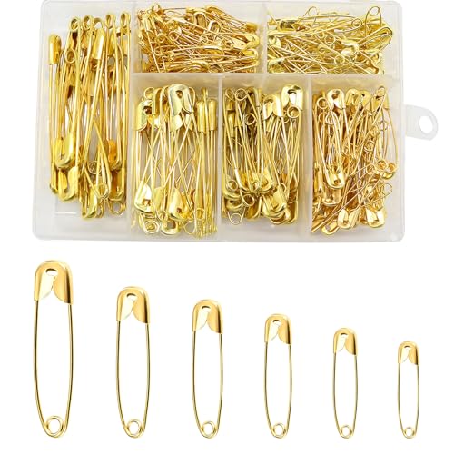 Sicherheitsnadeln - Große-sicherheitsnadeln - Safety-pins - 250 Stück - langlebige goldene Sicherheitsnadeln-6 Größen von 22mm bis 55mm - ideal für Näh- und Bastelprojekte von KITDAHOM