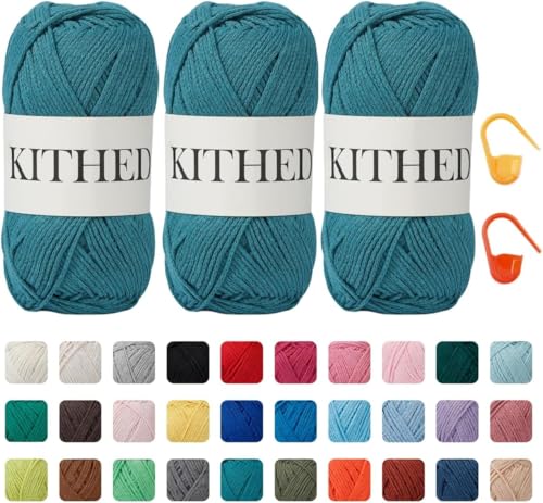 Baumwoll-Kettengarn, 284 g, 3er-Pack, Strickgarn für Anfänger, dickeres Garn zum Häkeln und Stricken (37 Jade) von KITHED