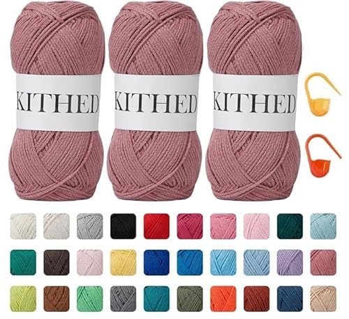 KITHED Baumwollgarn, 297 g, 3er-Pack, weiches Garn zum Häkeln und Stricken, bunt (05 Light Blush) von KITHED