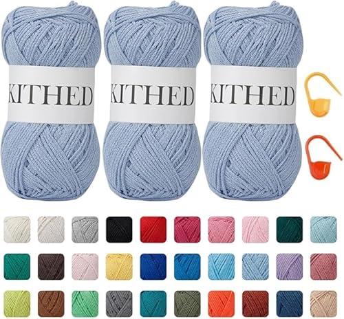 KITHED Baumwollgarn, 297 g, 3er-Pack, weiches Garn zum Häkeln und Stricken, bunt (07 Hellcyan) von KITHED