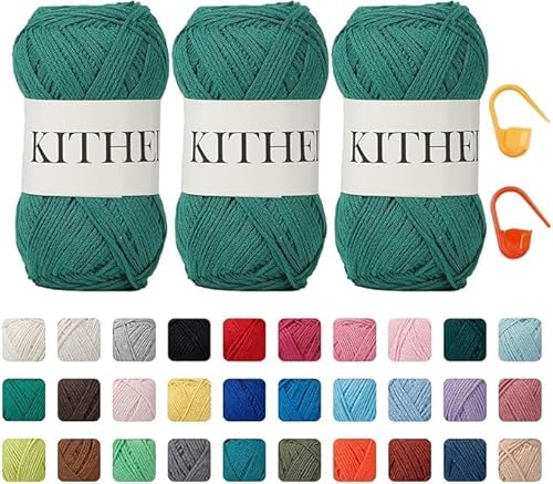 KITHED Baumwollgarn, 297 g, 3er-Pack, weiches Garn zum Häkeln und Stricken, bunt (13 Helles Smaragdgrün) von KITHED