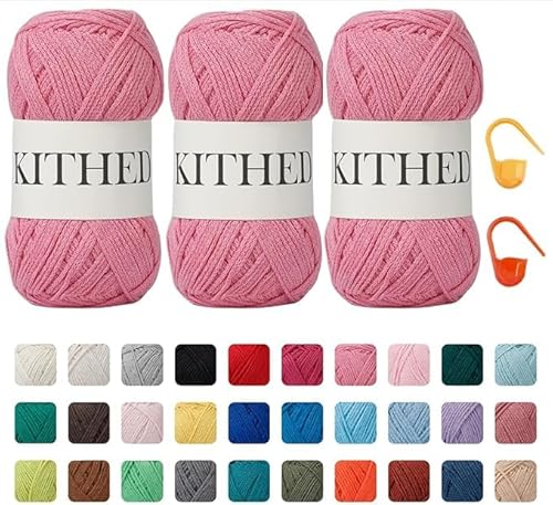 KITHED Baumwollgarn, 297 g, 3er-Pack, weiches Garn zum Häkeln und Stricken, bunt (18 Rosa) von KITHED