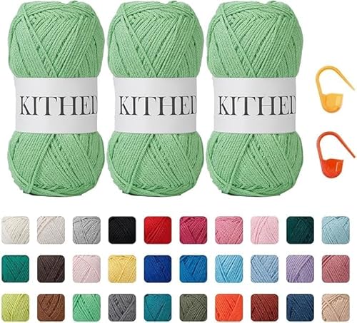 KITHED Baumwollgarn, 297 g, 3er-Pack, weiches Garn zum Häkeln und Stricken, bunt (20 Kleeblatt) von KITHED