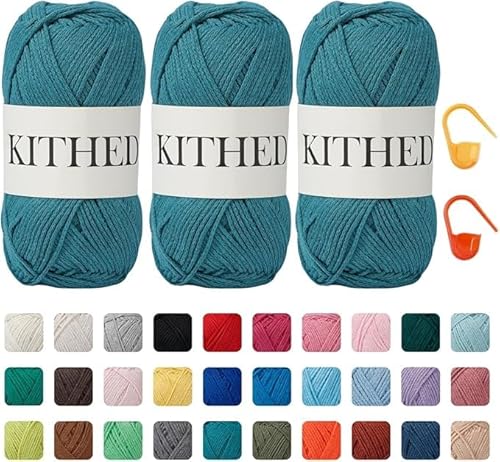 KITHED Baumwollgarn, 297 g, 3er-Pack, weiches Garn zum Häkeln und Stricken, bunt (22 Jade) von KITHED