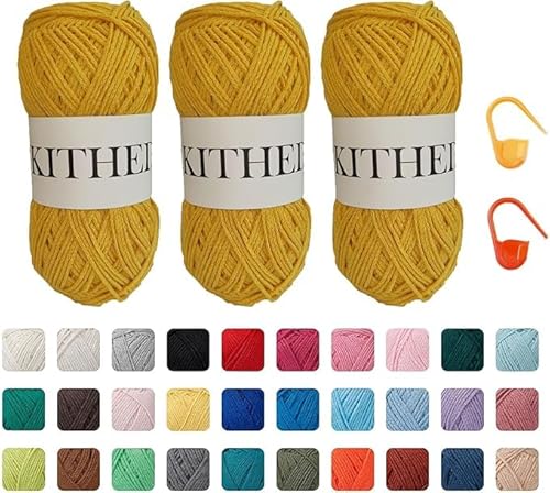 KITHED Baumwollgarn, 297 g, 3er-Pack, weiches Garn zum Häkeln und Stricken, bunt (28 Lorbeerblatt) von KITHED