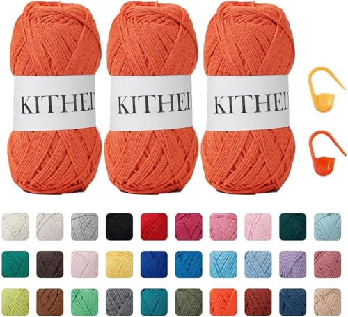 KITHED Baumwollgarn, 297 g, 3er-Pack, weiches Garn zum Häkeln und Stricken, bunt (29 Burnt Gienna) von KITHED