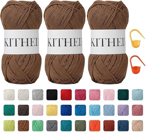 KITHED Baumwollgarn, 297 g, 3er-Pack, weiches Garn zum Häkeln und Stricken, bunt (30 tiefes Karamell) von KITHED