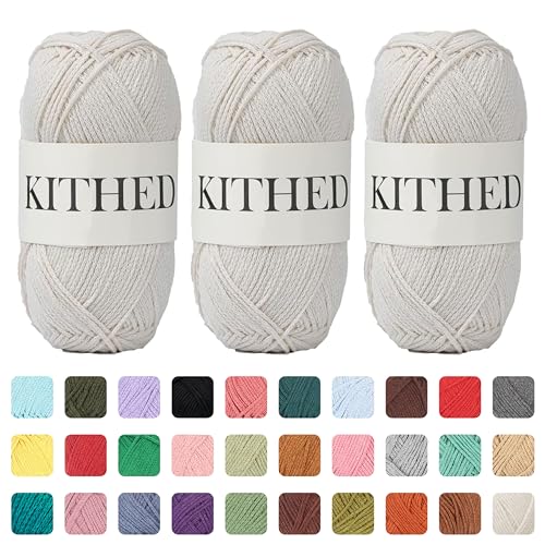 KITHED Baumwollgarn, 297 g, 3er-Pack, weiches Garn zum Häkeln und Stricken, bunt (31 hellweiß) von KITHED