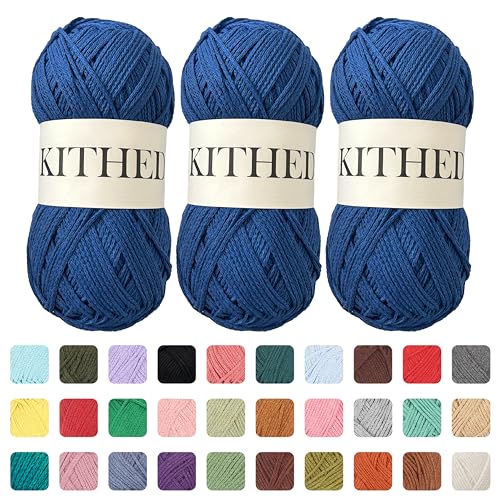 KITHED Baumwollgarn, 297 g, 3er-Pack, weiches Garn zum Häkeln und Stricken, bunt (33 Saphirblau) von KITHED