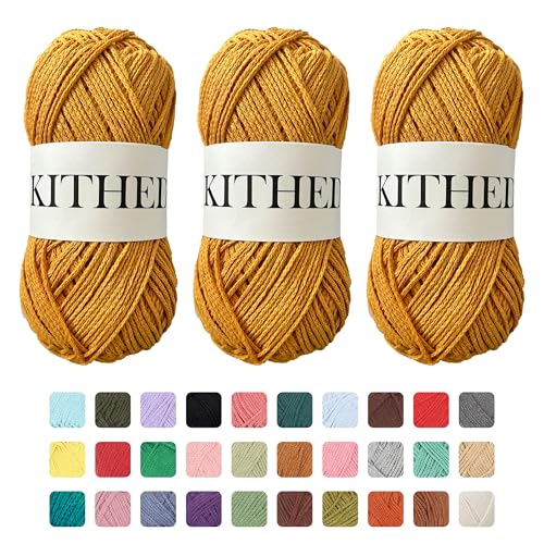 KITHED Baumwollgarn, 297 g, 3er-Pack, weiches Garn zum Häkeln und Stricken, bunt (34 hellgelb) von KITHED