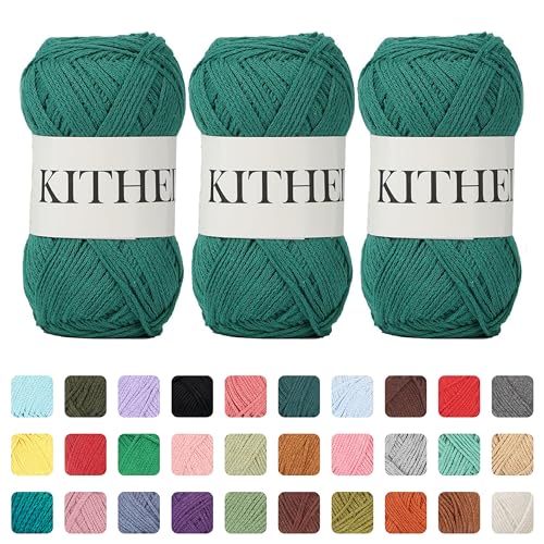 KITHED Baumwollgarn, 297 g, 3er-Pack, weiches Garn zum Häkeln und Stricken, bunt (35 Waldgrün) von KITHED