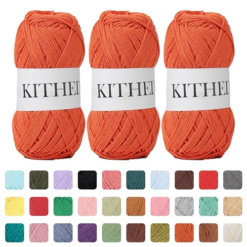 KITHED Baumwollgarn, 297 g, 3er-Pack, weiches Garn zum Häkeln und Stricken, bunt (37 Orange) von KITHED