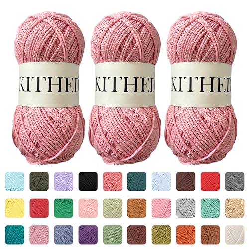 KITHED Baumwollgarn, 297 g, 3er-Pack, weiches Garn zum Häkeln und Stricken, bunt (39 Hellrosa) von KITHED