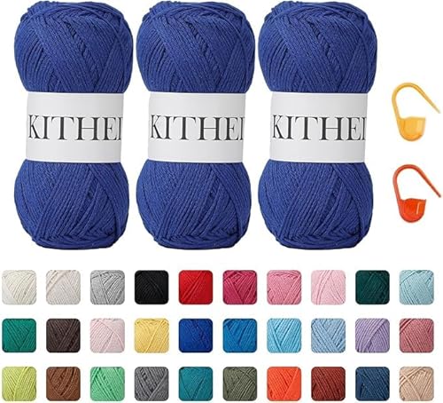 KITHED Baumwollgarn, 3 Stück, weiches Garn zum Häkeln und Stricken, bunt (25 dunkelviolett) von KITHED