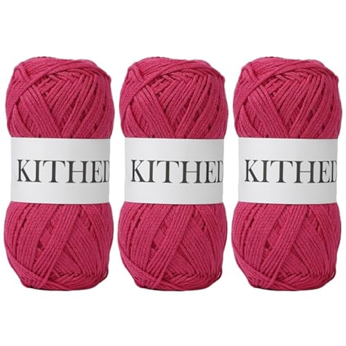 KITHED Baumwollgarn, 300 g, 500 m, 3 Stück, weiches Garn zum Häkeln und Stricken (06 Rose Red) von KITHED