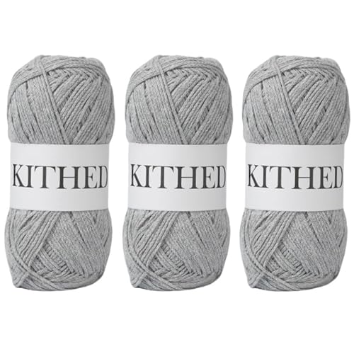 KITHED Baumwollgarn, 300 g, 500 m, 3er-Pack, weiches Garn zum Häkeln und Stricken (03 Hellgrau) von KITHED