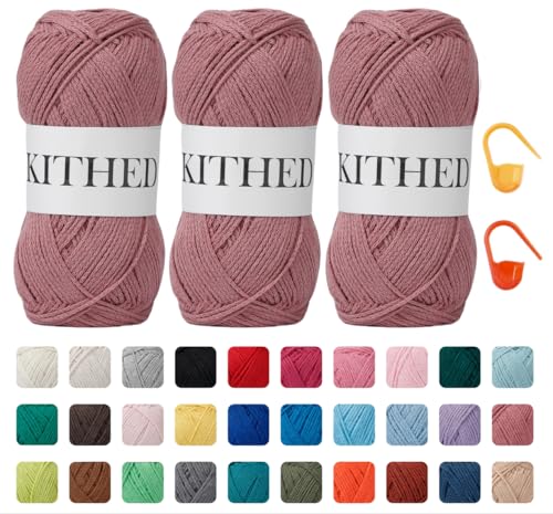 KITHED Baumwollgarn, 300 g, 500 m, 3er-Pack, weiches Garn zum Häkeln und Stricken (31 Orchideenrosa) von KITHED