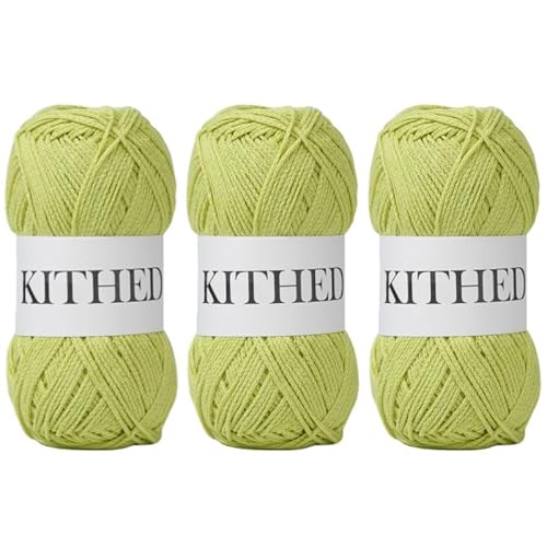 KITHED Baumwollgarn, 300 g, 500 m, 3er-Pack, weiches Garn zum Häkeln und Stricken (32 Gelbgrün) von KITHED