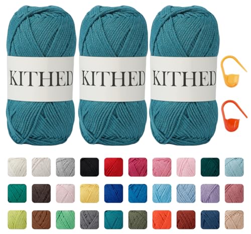 KITHED Baumwollgarn, 300 g, 500 m, 3er-Pack, weiches Garn zum Häkeln und Stricken (37 Jade) von KITHED