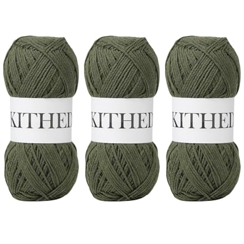 KITHED Baumwollgarn, 300 g, 500 m, 3er-Pack, weiches Garn zum Häkeln und Stricken (38 Armeegrün) von KITHED