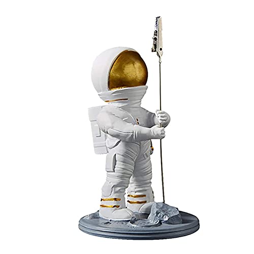 KIUGOP Tischkartenhalter Gold Astronaut Figur Tischnummernhalter Fotoständer Clip Memohalter Dekofigur Skulptur Zettelhalter Für Restaurant Schreibtisch Büro Wohnzimmer Tischdeko Silvester Deko,Weiß von KIUGOP