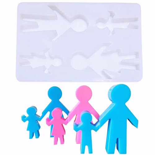 KIUMODIY Hand in Hand Silikonform, Familie, 4 Figuren, Epoxidharz-Guss-Set für Schreibtisch-Ornamente, Heimdekoration und Geschenke von KIUMODIY