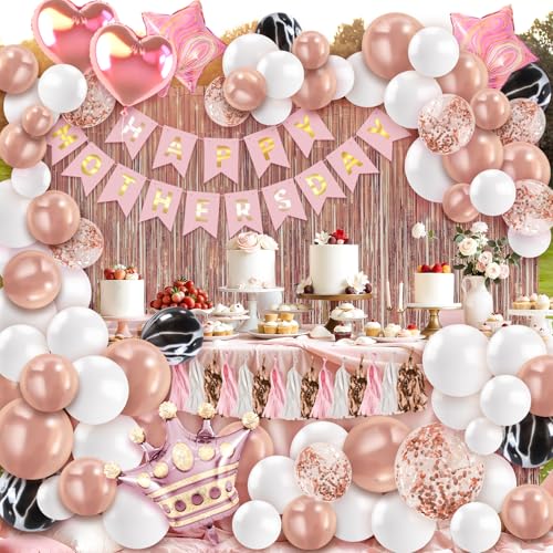 KIVEE Happy Mothers Day Decorations Kit - Pink and Rose Gold Balloons Happy Mother's Day Banner for Brunch Home Garden Mother's Day Party Supplies Decor von KIVEE