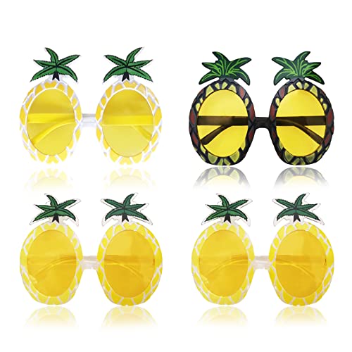 KIWILEPI 4 Packungen Ananasgläser Hawaiianische tropische Fruchtform Gläser Luau Sommer Pool Party Favor Foto Requisiten (gelbe Ananas-Sonnenbrille, 4) von KIWILEPI