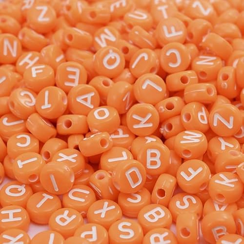 100/200/300 Stück Acryl-Buchstabenperlen, rund, flach, Alphabet, lose Abstandshalter, Schmuckperlen für die Herstellung von handgefertigten Armbändern, Ringen, Ohrringen, orange, 100 Stück von KIYANSH