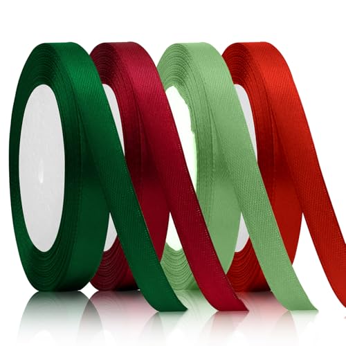 Geschenkband,Dekoration Schleifenband,10mm 22m Satinband,Red Band,Satinband Grün,Geschenkband Grün,Dekoband,Schleifenband Grün,Seidenbänder Bunt,Geschenk Band,Geschenkband Satin,Stoffbänder,Ribbon von KIYFXA