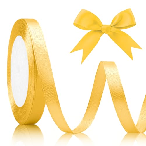 Geschenkband Gold 10mm, 22meters Satinband Gold Schleifenband Gold Goldenes Band Geschenkbänder Stoff Gold Schleifenband Weihnachten Geschenkband Halloween Dekoratives für Geburtstag Geschenke von KIYFXA