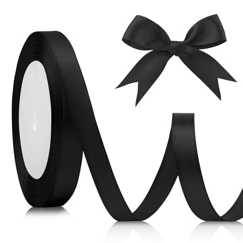 Geschenkband Schwarz 10mm, 22meters Satinband Schwarz Schleifenband Schwarz Geschenkband Weihnachten Schwarzes Band Stoff Schwarz Trauerschleife Trauerband Schwarzes Schleifenband Dekoband Taufe von KIYFXA