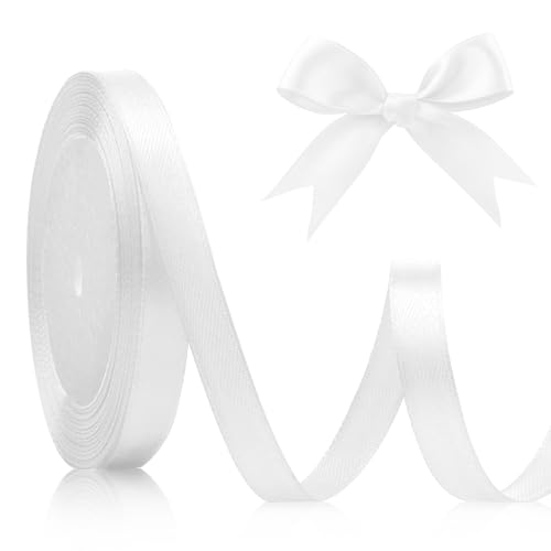 Satinband Weiss 10mm, 22meters Geschenkband Weiss Schleifenband Weiss Geschenkband Weiß Geschenkband Weihnachten Dekoration Geschenkband Stoff für Geschenkband Hochzeit Brautstrauß Bastelarbeiten von KIYFXA