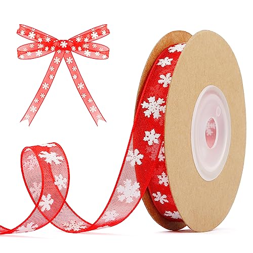 Weihnachtsband,0.4 Inch×11 Yards Christmas Ribbon,Geschenkband Weihnachten,Schleifenband Weihnachten,Geschenkband Rot,Red Band,Rotes Band,Chiffonband,Organzaband,für Partys,Geschenkverpackungen von KIYFXA