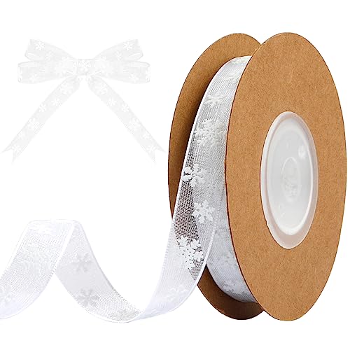 Weihnachtsband,0.4Inch×11 Yards Christmas Ribbon,Geschenkband Weihnachten,Geschenkband Weiss,Geschenkbänder,Weihnachtsbänder,Chiffonband,Organzaband,für Partys,Geschenkverpackungen,Schneeflockenmuster von KIYFXA