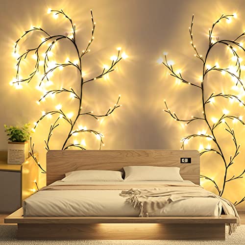 KIYTARBOO DIY Willow Vine Beleuchtete Weidenrebe Baum Lichter Zweige Lichter 144LEDs Lichterketten für Weihnachten Schlafzimmer Party Hochzeit Tür Tischplatte Wanddeko 4.3M Indoor Warmes Licht von KIYTARBOO