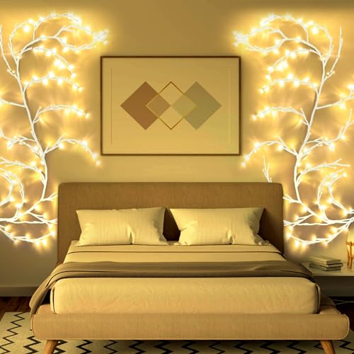 KIYTARBOO DIY Willow Vine Beleuchtete Weidenrebe Baum Lichter Zweige Lichter 144LEDs Lichterketten für Weihnachten Schlafzimmer Party Hochzeit Tür Tischplatte Wanddeko 4.3M Indoor Warmes Licht Weiß von KIYTARBOO