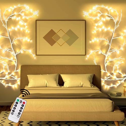 KIYTARBOO DIY Willow Vine Beleuchtete Weidenrebe Baum Lichter Zweige Lichter mit Fernbedienung Timer 144LEDs Lichterketten für Weihnachten Schlafzimmer Tür Tischplatte Wanddeko 4.3M Weiß von KIYTARBOO