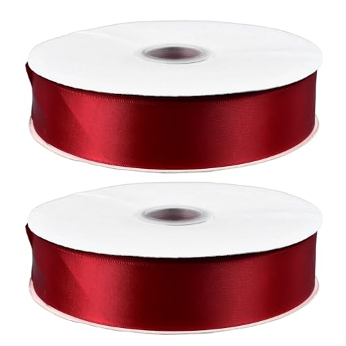 Burgunderrotes Satinband – 2 Rollen, 4,1 cm breit, Polyester, 91 m zum Verpacken, Hochzeiten, Blumenarrangements, Kuchenbacken von KJAOYU