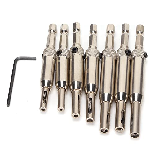 KJAOYU Zentrierbohrer-Set, 8-teiliges Scharnierbohrer-Set, Hochgeschwindigkeitsstahl-Scharnier-Gewindebohrer, konzipiert für Holzbearbeitung, Schrankinstallation und (7pc hinge drill (215g)) von KJAOYU